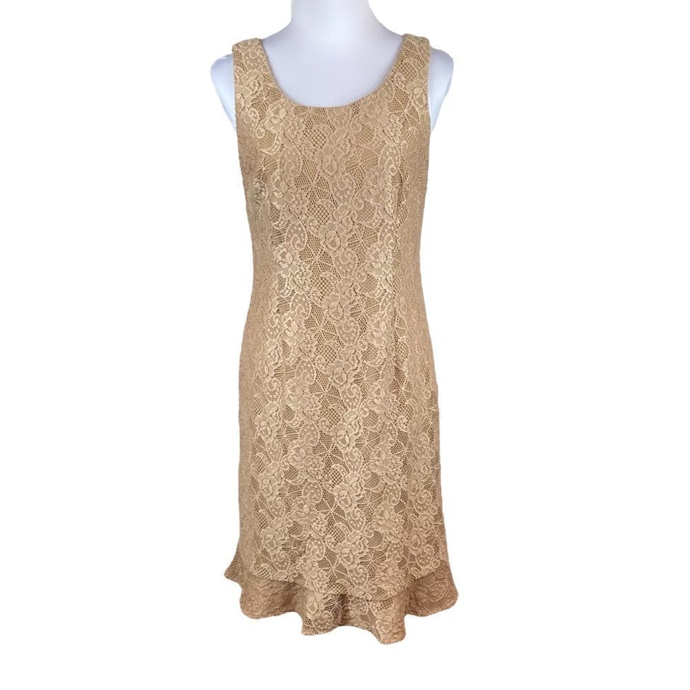 DB Collection Beige Lace Sleeveless Midi Dress, Size 8‎